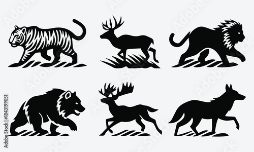 Tiger Lion Bear Fox Silhouettes