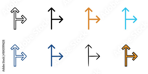 Right junction icon set multiple style vector collection. Editable Stroke 
