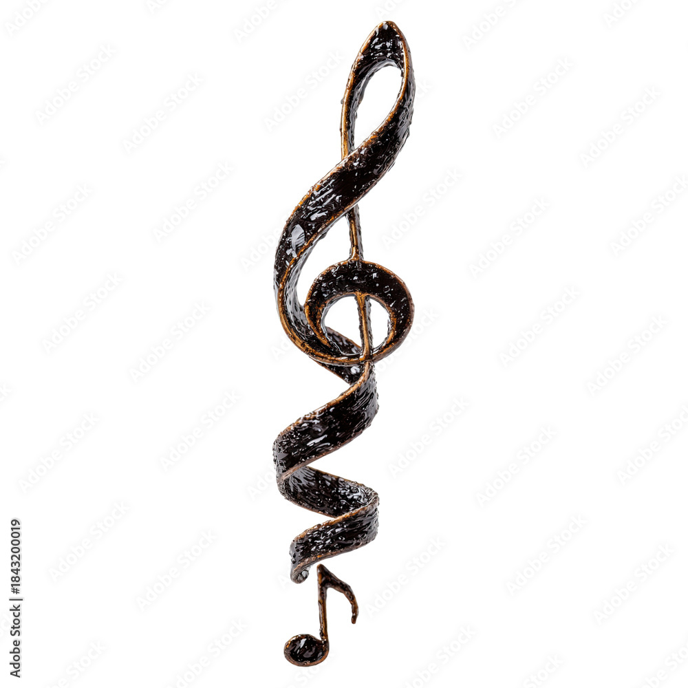 Obraz premium Music notes on wavy lines with swirl concept. A decorative treble clef symbol representing musical art.