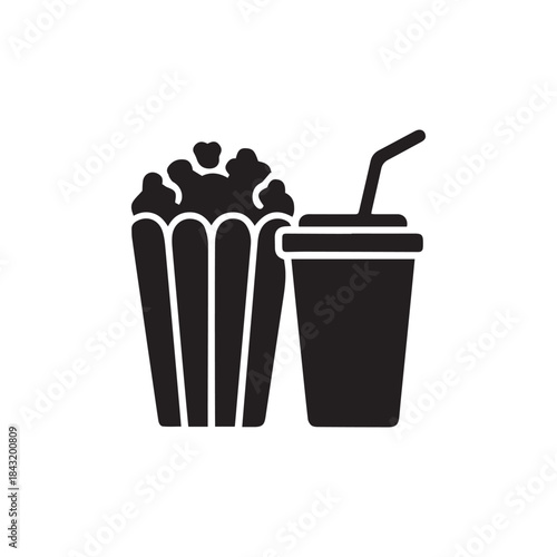very simple flat and single minimalist Popcorn Drink Silhouettes in black on a white background