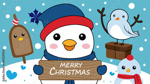 christmas greeting card with snowman