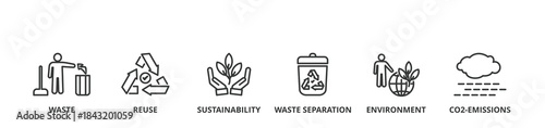 Recycling banner vector illustration concept with icon of waste, reuse, sustainability, environment and co2 emission