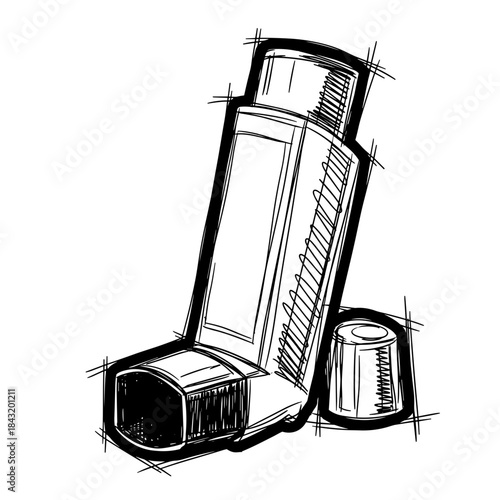 Inhaler and cap drawn in sketch style with fine lines