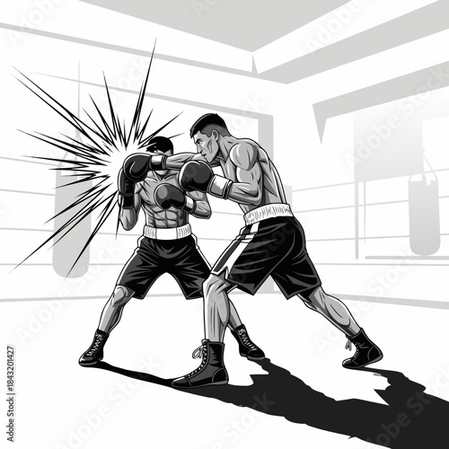 Boxer delivering a powerful punch during a training session  