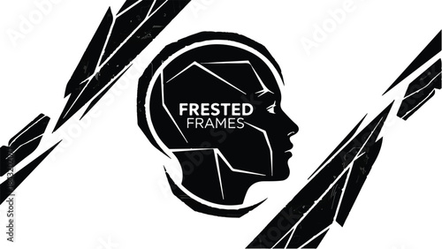 Futuristic human head silhouette with abstract geometric patterns and bright light.