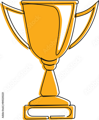 Trophy cup in simple outline illustration with continuous line drawing.