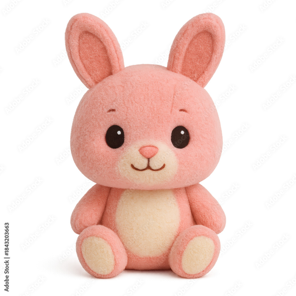Fototapeta premium Adorable pink plush bunny toy with big ears and a sweet face.