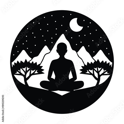 Meditation Silhouette in Zen Nature Scene 