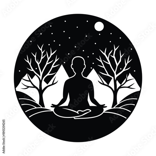 Meditation Silhouette in Zen Nature Scene 
