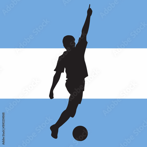 Silhouette of a soccer player against the flag of argentina