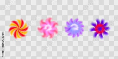 Colorful smooth blurred gradient flower set. Bright blurry aura shape collection. Fading abstract elements for poster, template, badge, sticker, collage.