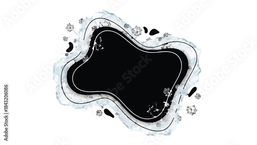 Abstract organic shape with shimmering diamond accents on a white background.