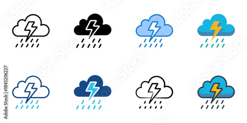 Storm icon set multiple style vector collection. Editable Stroke 
