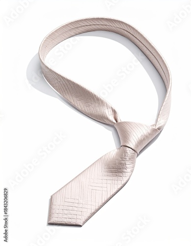 Elegant, untied beige tie, slightly textured, on white