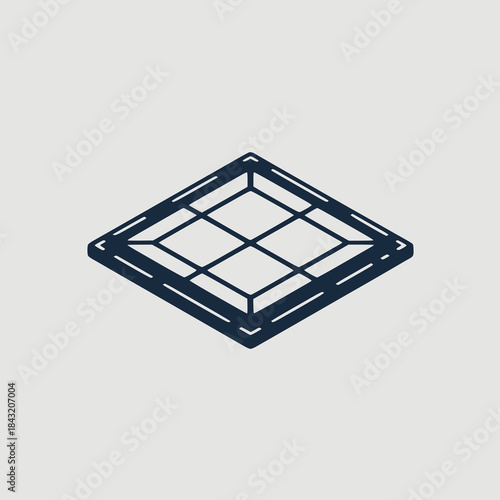 Dark blue microchip vector with grid pattern representing digital processing and hardware architecture