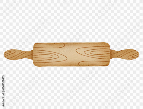 Watercolor wooden rolling pin baking tool illustration vector.