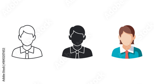 Three business professionals illustrated in different styles