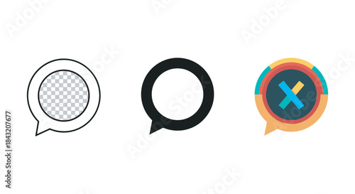 Set of three different speech bubbles with unique designs