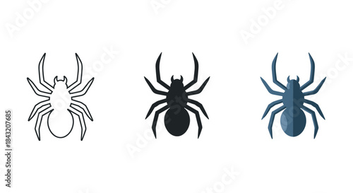 Set of black widow spider icon in different style