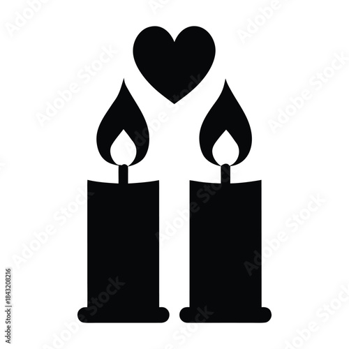 Romantic Candle Silhouette with Heart Flames 