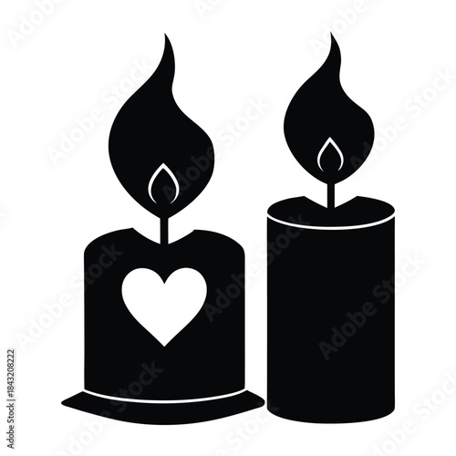 Romantic Candle Silhouette with Heart Flames 