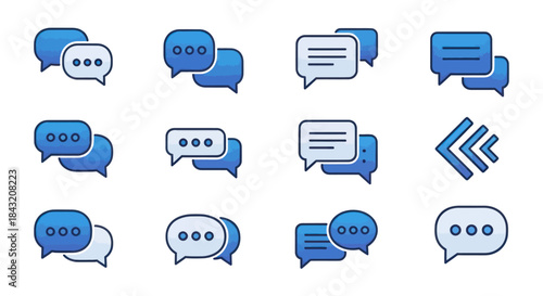 Collection of Blue Speech Bubbles and Chat Icons.