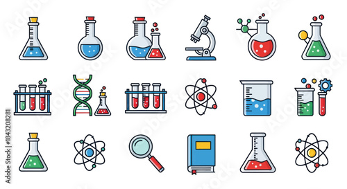 Collection of Science and Chemistry Icons and Symbols.