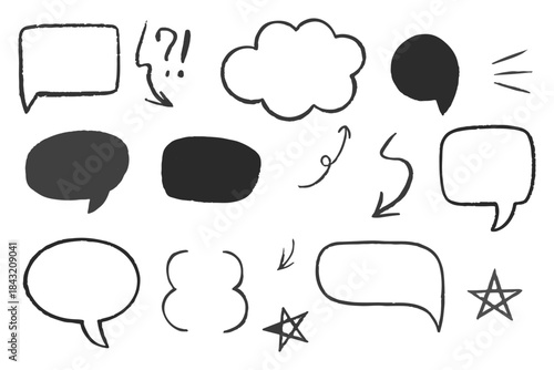 Hand Drawn Speech Bubble Doodle Set Cartoon Chat Icons Vector Illustration.