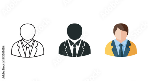 Three business professionals illustrated in different styles
