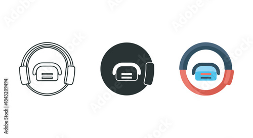 Headphone icon set in different colors and styles