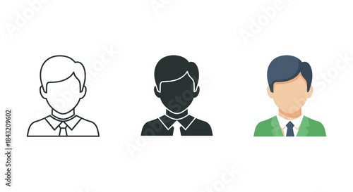 Set of male user profile icons in different styles