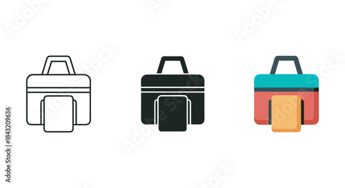 Set of three different colored luggage icons