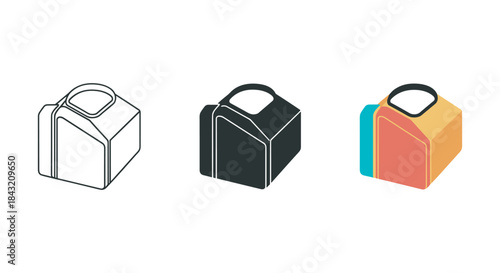 Lunch box illustration set with different color options