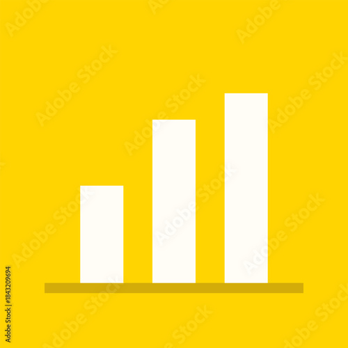 Business graph icon illustrating financial success, market growth, and progress through a 3D bar chart diagram and up arrow