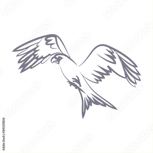 Outline drawing of a bird of prey in flight, with wings outstretched, in a minimalist, clean style, perfect for logos or design elements