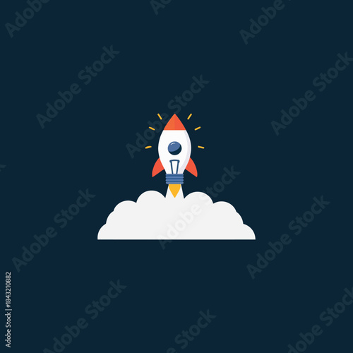 minimalist animated childrens rocket taking off 
