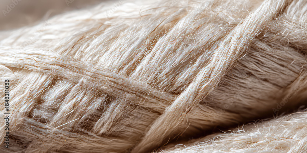 Fototapeta premium macro view of natural linen fibers woven into an organic texture with ivory tones, showcasing a clean eco-friendly textile surface ideal for sustainable design concepts
