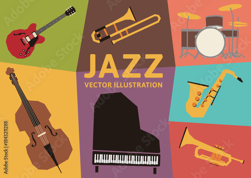 Colorful retro jazz band instruments vector illustration