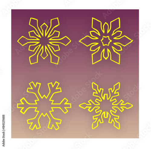 Four radiant snowflake emblems glow softly, tracing symmetry and calm, evoking winter harmony, crafted light, quiet balance, and ceremonial warmth.
