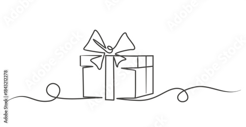 Continuous line drawing of gift box on white background