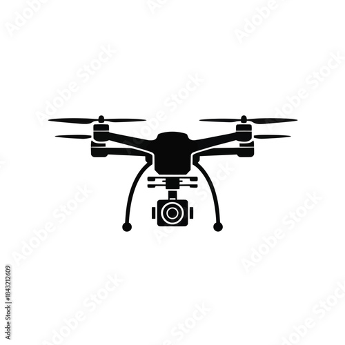 Flying drone quadcopter silhouette icon professional aerial photography camera vector illustration isolated telemetry symbol