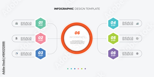 Modern Circle chart infographic template with 6 options for presentations business. Infographic 6 diagram chart template for business 6, options, presentation with diagram elements, infographics