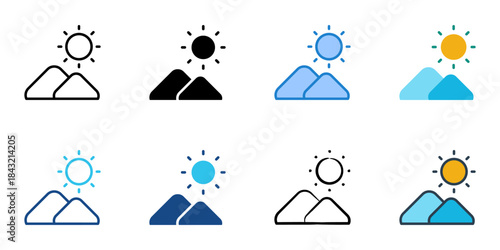 Natural environment icon set multiple style vector collection. Editable Stroke 
