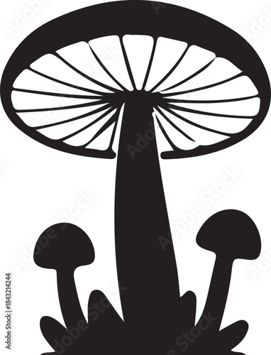 Mushroom illustration silhouette isolated on white. Cartoon mushroom illustrations, black and white fungi drawing. simple mushroom sketch, cute mushroom vector, hand drawn mushroom art.
