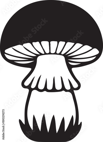 Mushroom illustration silhouette isolated on white. Cartoon mushroom illustrations, black and white fungi drawing. Simple mushroom sketch, cute mushroom vector, hand drawn mushroom art.