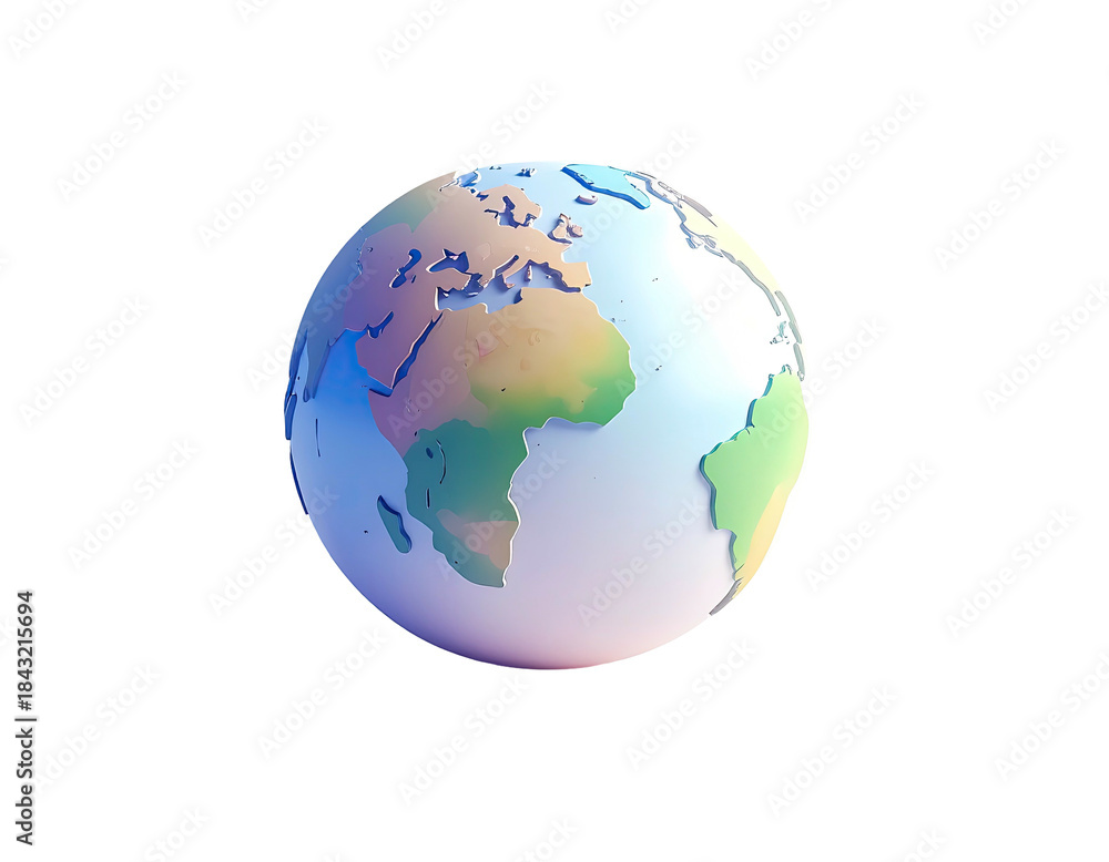 Fototapeta premium Stylized globe showing continents with varied pastel colors