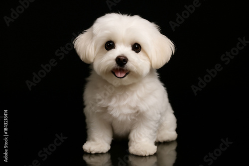 white schnauzer puppy on the black background