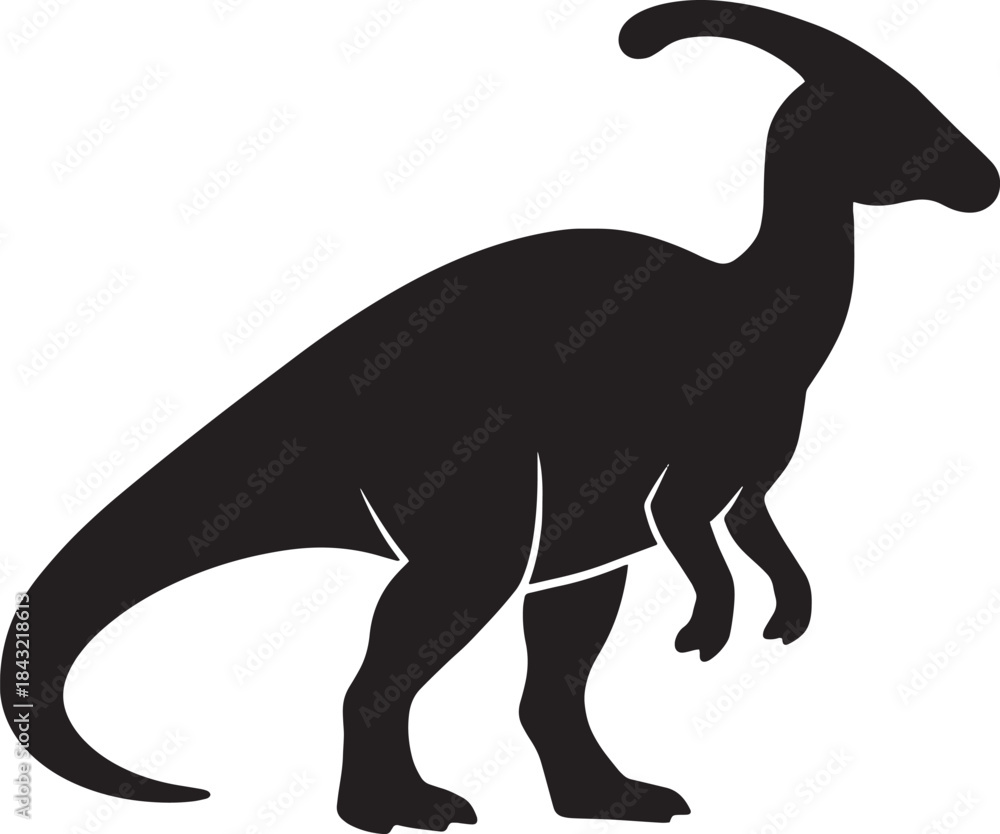 Fototapeta premium Parasaurolophus Silhouette Vector – Side View Dinosaur with Curved Crest