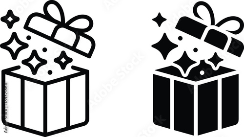 Two Gift Boxes with Ribbons and Stars black white