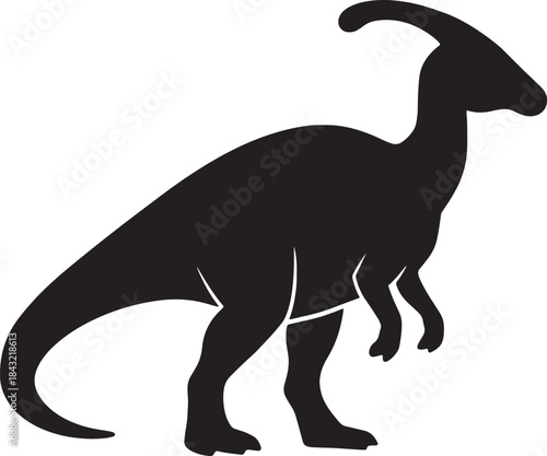 Parasaurolophus Silhouette Vector – Side View Dinosaur with Curved Crest